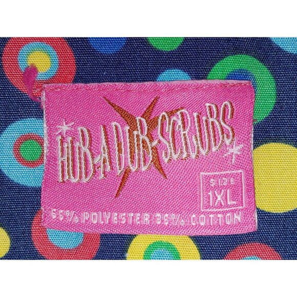 HUB-A DUB-SCRUBS Women's Polk Dot Multicolor V Neck Scrub Top sz 1 XL - Picture 3 of 7